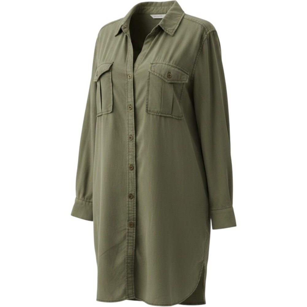 Philosophy Womens Tencel Lyocell Tunic Dress Army Green Utility Button Front L